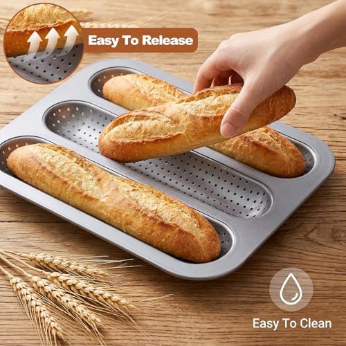 ZOOFOX 2 Pack Nonstick Perforated Baguette Pan, 3-Slot French Bread