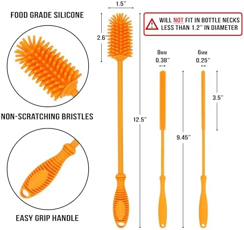 Kitchiny Silicone Bottle Brush 12.5 inch with 2 Straw Cleaners
