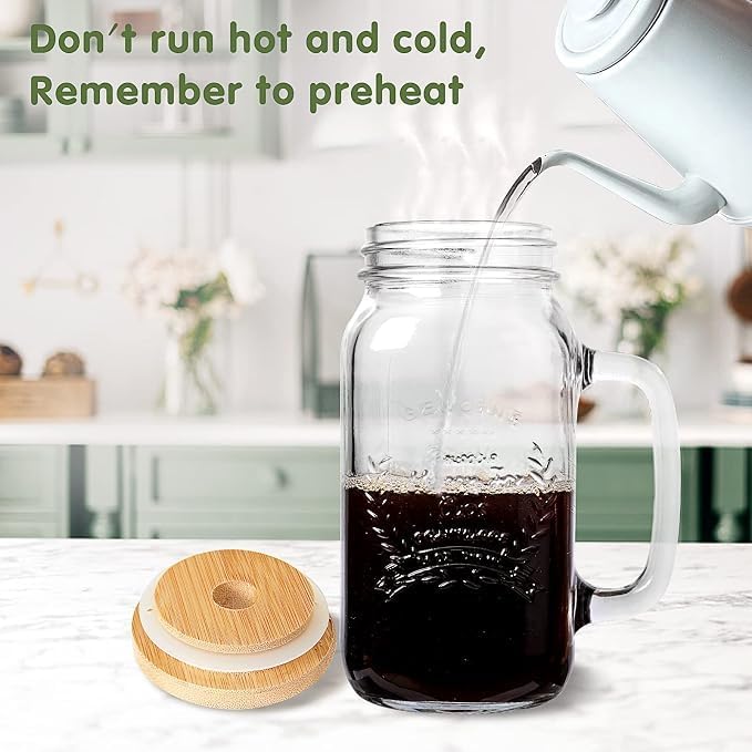 4 Pack 24Oz Mason jar cups with lids and straws, Mason Jars with