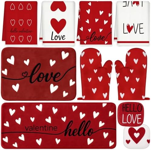 Tieshankao 10Pcs Valentines Day Kitchen Decor Set Towels Pot Holders