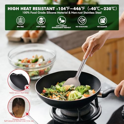 HOTEC 14-Piece Khaki Silicone Utensil Set