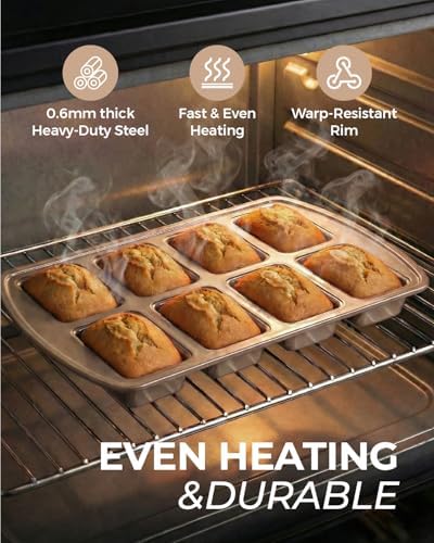 CARTMAN 2-Pack 8-Cavity Mini Loaf Pans, Carbon Steel Bread Pan Set