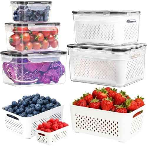 PRAKI 5-Pack Fruit Storage Containers with Removable Colander