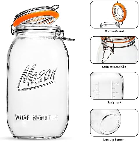 Anwoi 64OZ Wide Mouth Glass Mason Jars, 3 Pack