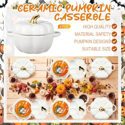 Yaomiao 6 Pcs Pumpkin Ceramic Bowl 15 oz Soup Bowl, White