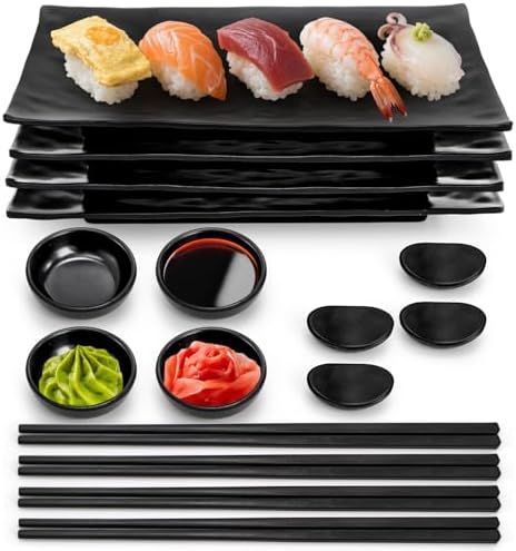 16 Pcs Sushi Plate Set, Plastic Sushi Serving Dish, Melamine Japanese