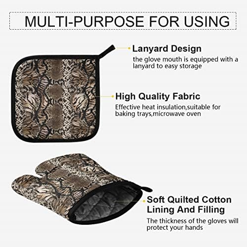 QMXO Abstract Leopard Snake Skin Print Oven Mitts Quilted Cotton