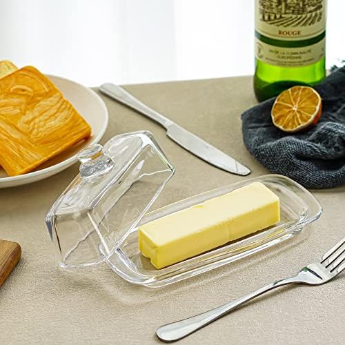 8'' Art Glass Butter Dish with Lid,Classic Covered 2-Piece Butter