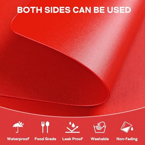Vinyl Placemats Set of 6, Waterproof Faux Leather Heat Resistant