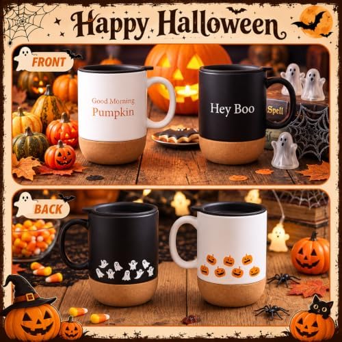 Suclain 2 Pcs Halloween Pumpkin Ghost Coffee Mug Set