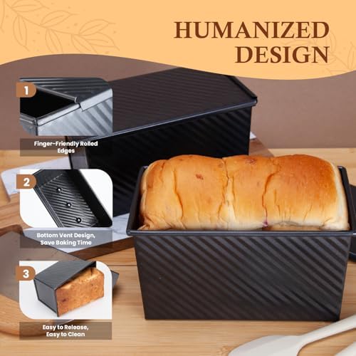 CARTMAN 2-Pack 1 LB Pullman Loaf Pan with Lid, Carbon Steel Set, Black