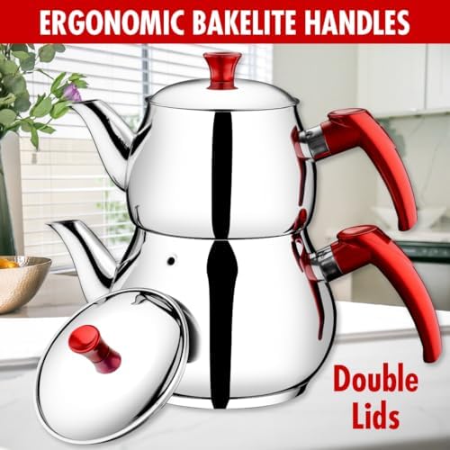 Hakan Stainless Steel 2 L, 67 Oz, Mini Double Bondy Tea Pot Set with