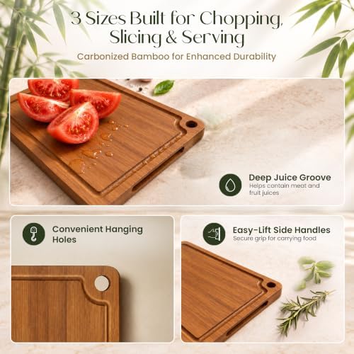 3-Piece Bamboo Cutting Boards - Large Wood Cutting Boards for Kitchen