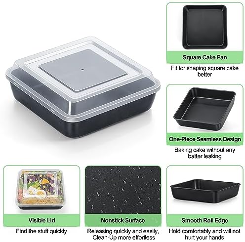 TeamFar 9x9 Inch Square Cake Pan with Lid, Non-Stick Square Baking Pan