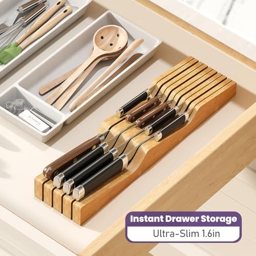 Bamboo In-Drawer Knife Block, 9 Knives