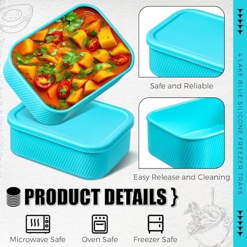 Nuogo 4 Pcs 6 Cup Silicone Freezer Trays with Lid Soup Containers