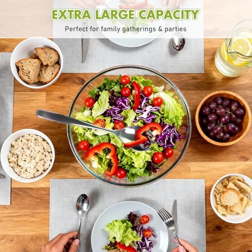 Greentainer 4.75 QT Large Borosilicate Glass Salad Bowl with Utensils