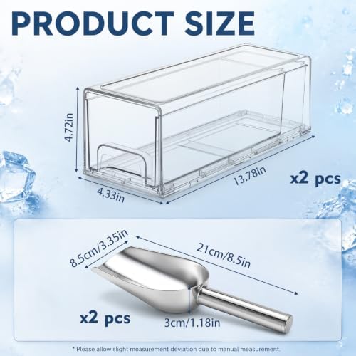 Havawish 2 Set Ice Container for Freezer with Scoop, PET, Medium