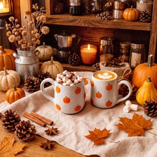 2 Pcs Fall Pumpkin Coffee Mug Cute Autumn 3D Icon Ceramic Cup