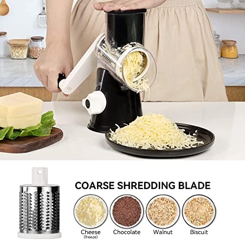 Rotary Cheese Grater with 3 Stainless Steel Blades, Black