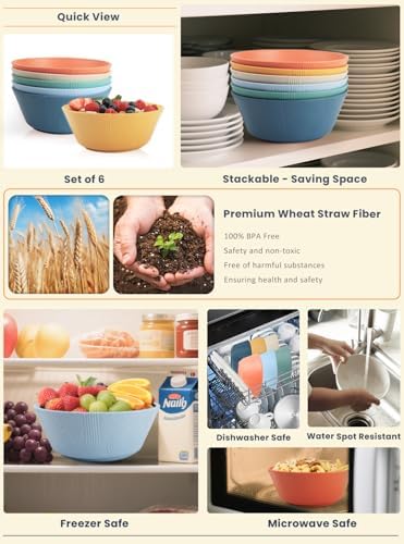 Homienly Unbreakable Cereal Bowls, Wheat Straw Bowl with Textured
