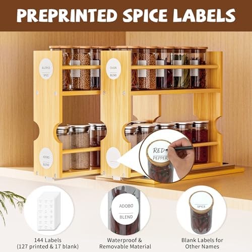 Jolitac Bamboo Pull Out Spice Rack for Cabinet, Slide Out Drawers
