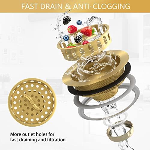 Gold Sink Drain Strainer, 3-1/2 Inch, Stainless Steel