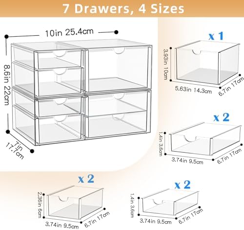 Stackable Storage Drawers, Acrylic Organizers,7 Drawers