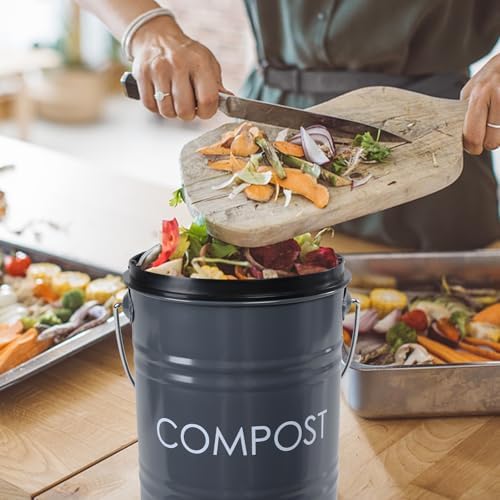 Vipush Grey Countertop Compost Bin with Lid