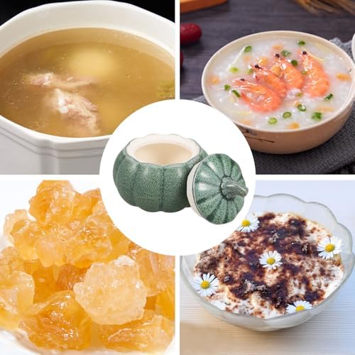 Hemoton Ceramic Pumpkin Soup Bowl with Lid, 5oz (150ml) Pumpkin Shape