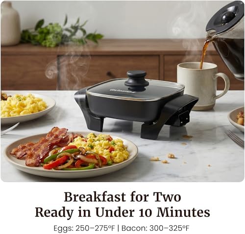 Elite Gourmet 2.5Qt PFAS-Free Ceramic Electric Skillet, 8"x8", Compact