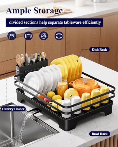Kitsure Dish Drying Rack, 15.7" x 12.0" x 5.5", Black
