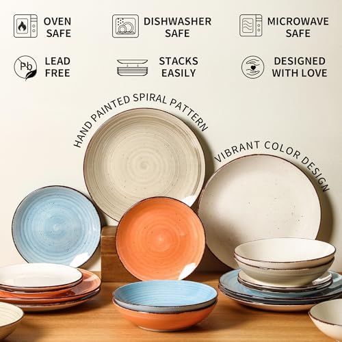 Dinner Plates Set of 6, 10.5 Inch Ceramic Entree & Steak Plates