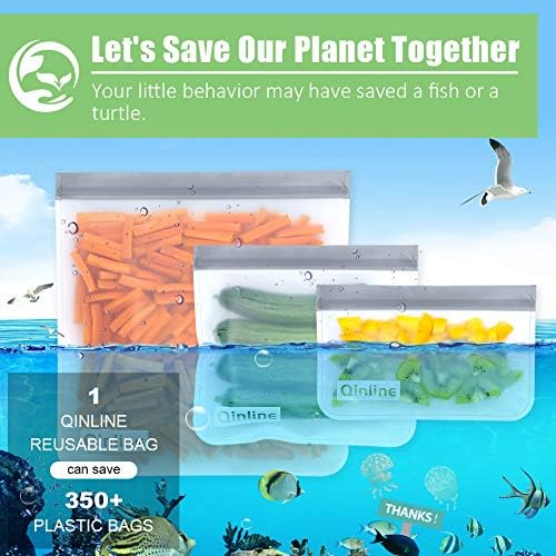 Qinline Reusable Food Storage Bags - 24 Pack Freezer Bag, Reusable