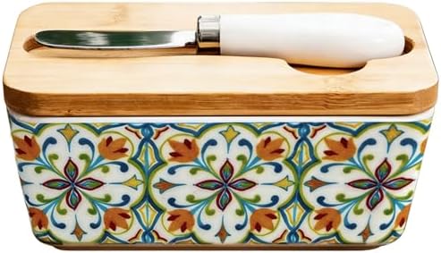 Butter Dish with Lid and Knife – 350ml Ceramic Butter Container with