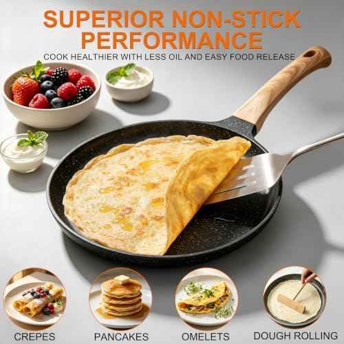 10-Inch Nonstick Griddle Pan, Premium Granite Coating Flat Skillet for