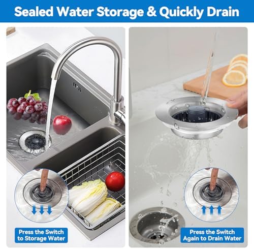 3-in-1 Kitchen Sink Drain Strainer, Stainless Steel Pop Up Kitchen