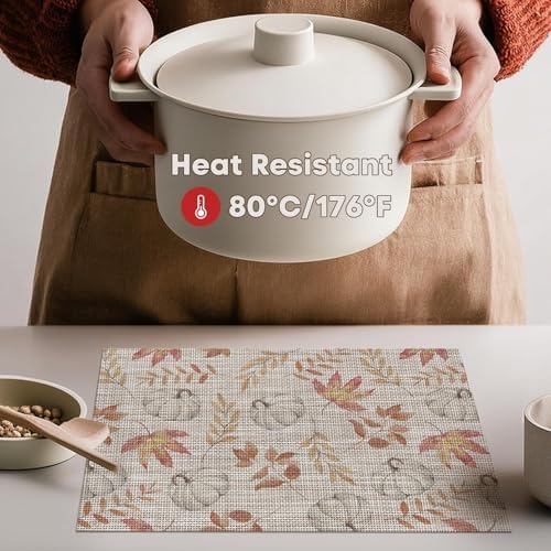 Artoid Mode Maple Leaves Fall Vinyl Placemats Set of 4, Wipeable