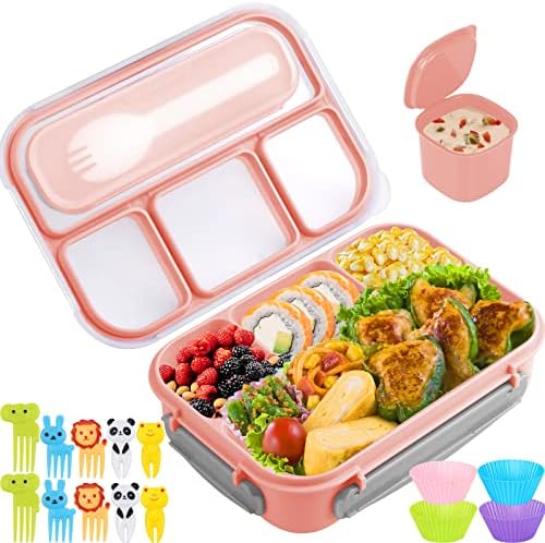 Bento Box for Kids 1300ML with 4 Compartment & Food Picks Cake Cups