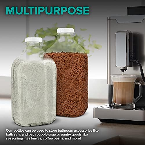 Stock Your Home Half Gallon Glass Milk Bottle with Lid (4 Pack) 64 Oz