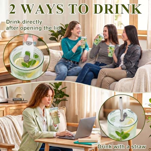 4 Pcs 20oz Plastic Ribbed Tumblers with Lid and Straws Green Plastic