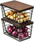 2 Pack Stackable Potato and Onion Storage Bins, Metal Wire Baskets for