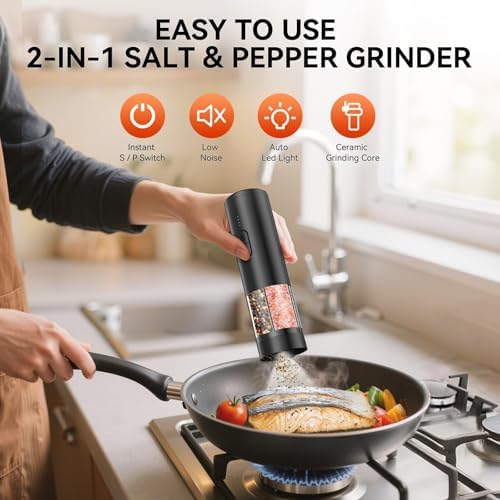 2 in 1 Electric Salt and Pepper Grinder Set, Black