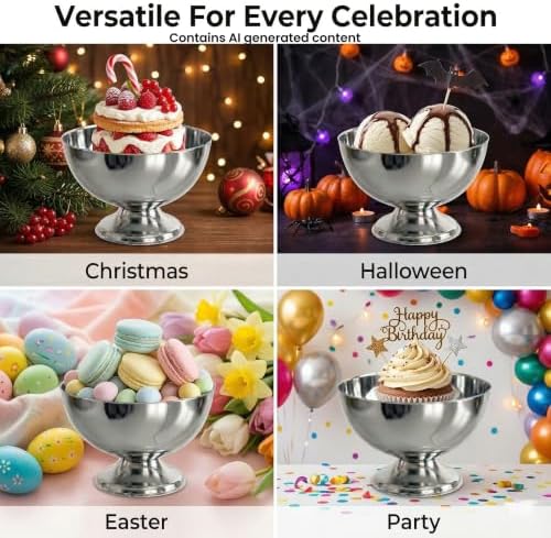 Silver Stainless Steel Dessert Cups - with Forks & Spoons,8.45 Oz,Set