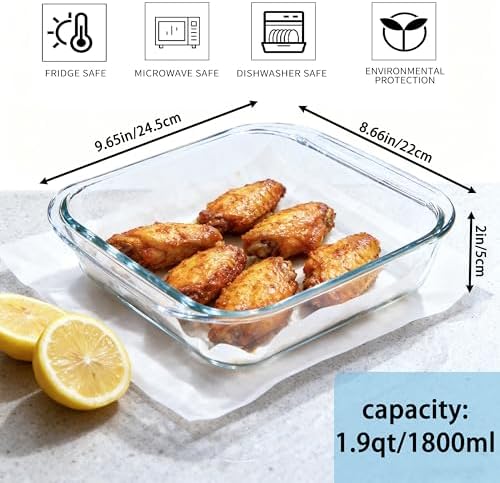 Glass Baking Dish - 1.9qt Square 8x8 Baking Pan - Glass Baking Dishes