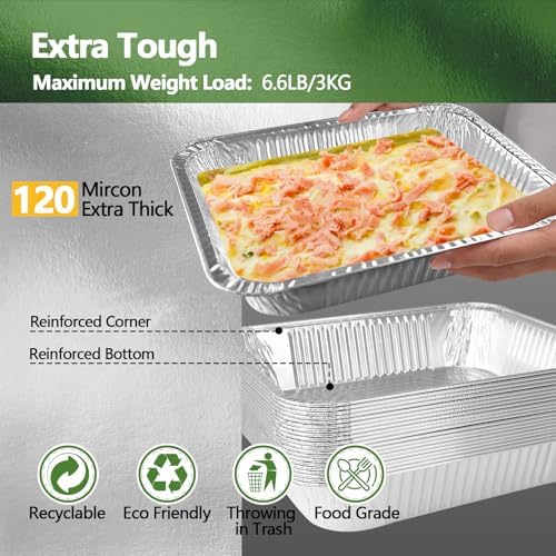 Thickened 10 Pack Heavy Duty Aluminum Pans, 9x13 Aluminum Foil Pans