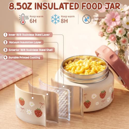 Fimibuke Kids Bento Lunch Box w/ 8.5oz Thermo Food Jar, Insulated