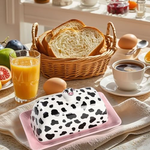 Cow Butter Dish With Lid for Countertop - Cute Funny Ceramic Cover