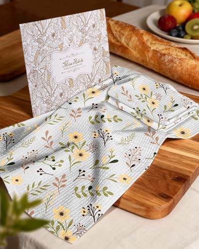 Miss Adola 370GSM Cotton Waffle Kitchen Towels, Flower