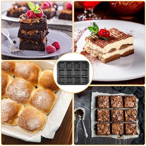 3 Pack Brownie Pan with Dividers, 12-Cavity Non-stick Square Mini